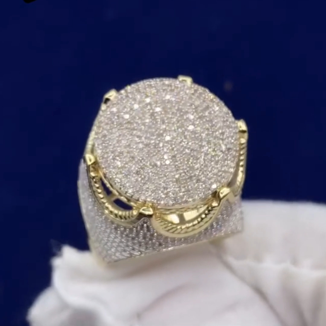 26ctw Round Cut Diamond Luxury Sterling Silver Plated Yellow Gold Handmade Ring