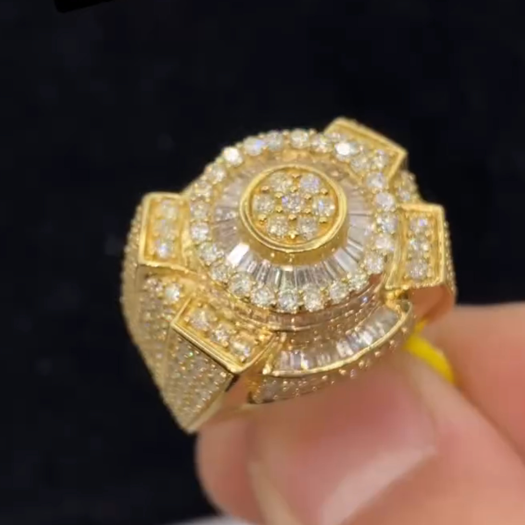 36ctw Diamond Inlaid Luxury Sterling Silver Plated Yellow Gold Handmade Ring