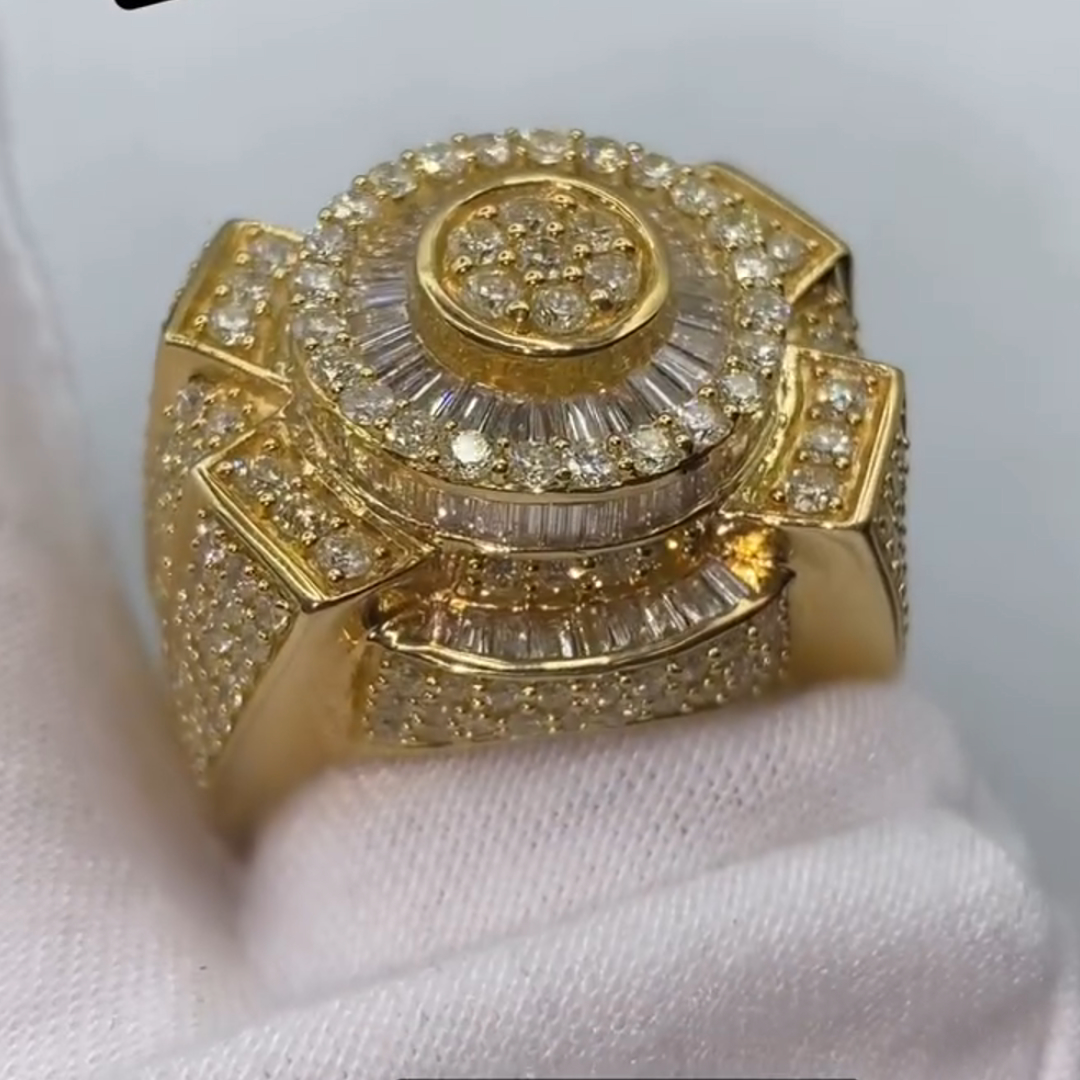 36ctw Diamond Inlaid Luxury Sterling Silver Plated Yellow Gold Handmade Ring