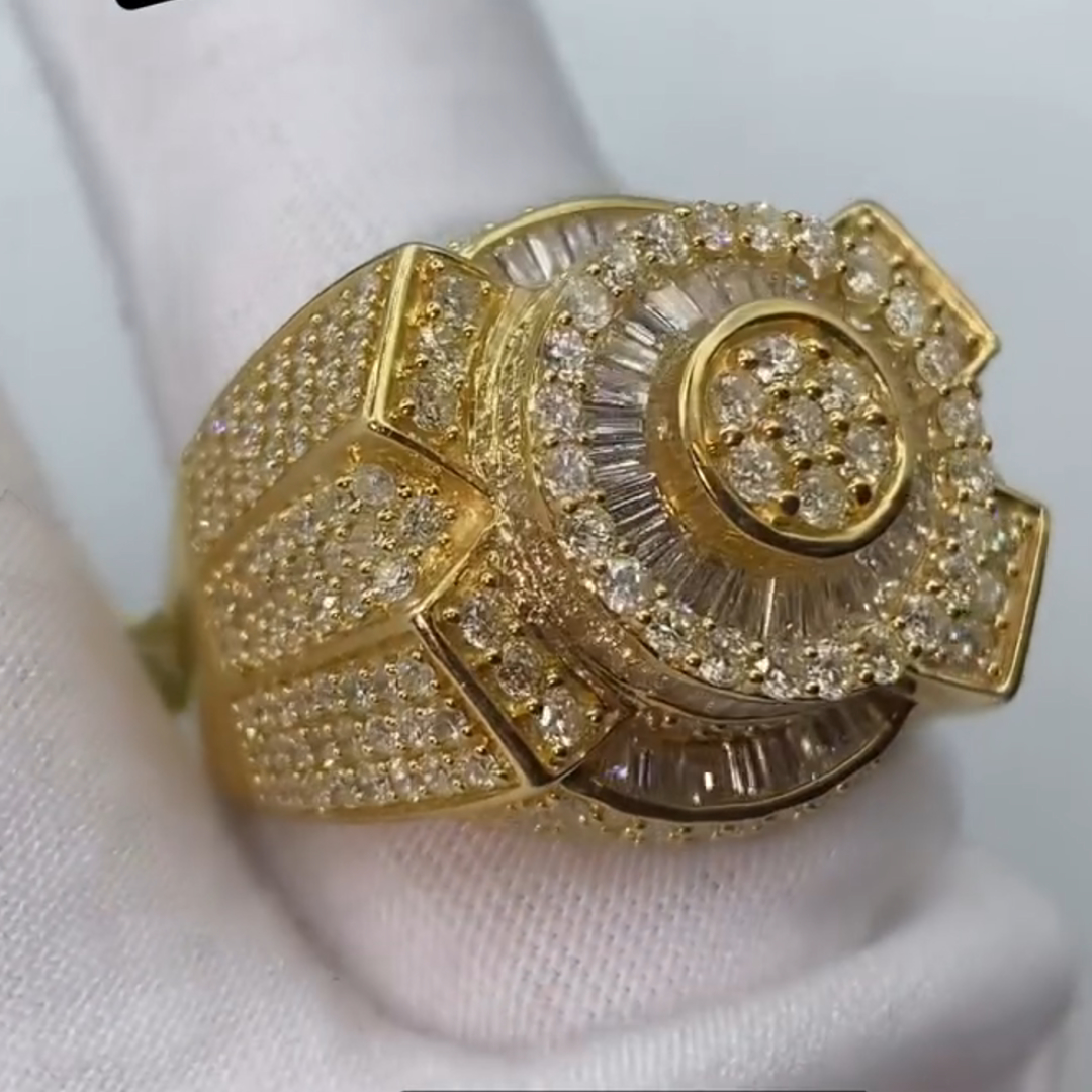 36ctw Diamond Inlaid Luxury Sterling Silver Plated Yellow Gold Handmade Ring