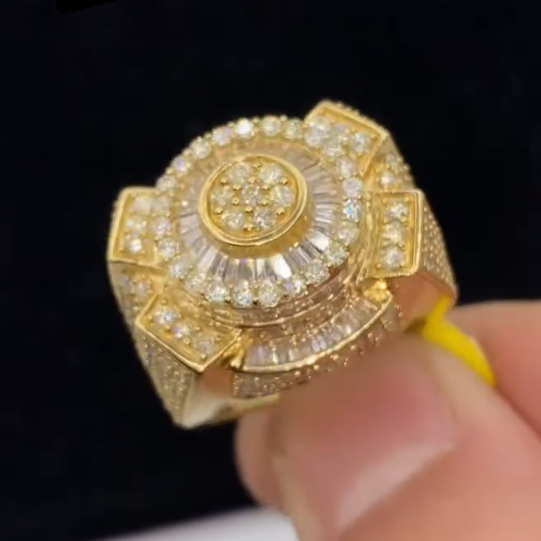36ctw Diamond Inlaid Luxury Sterling Silver Plated Yellow Gold Handmade Ring