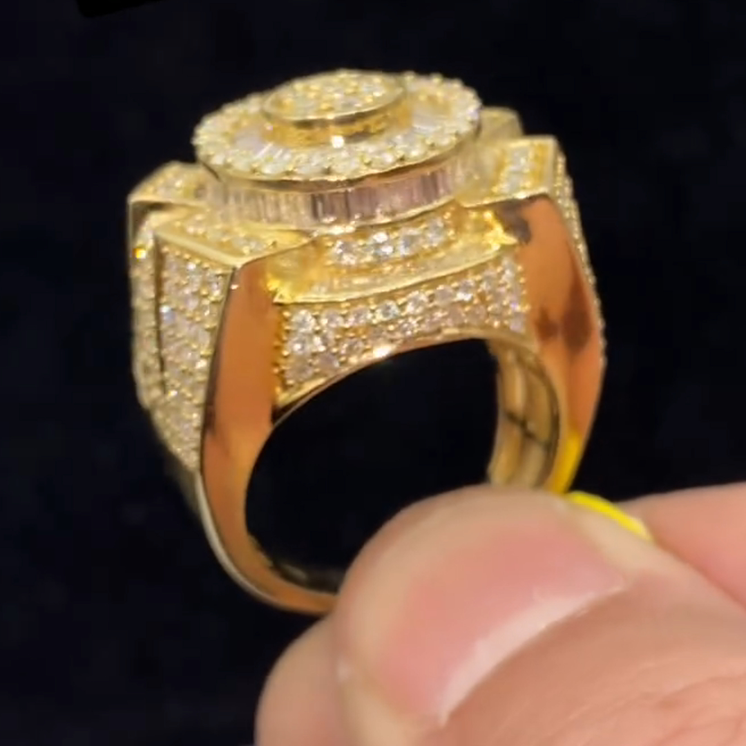36ctw Diamond Inlaid Luxury Sterling Silver Plated Yellow Gold Handmade Ring