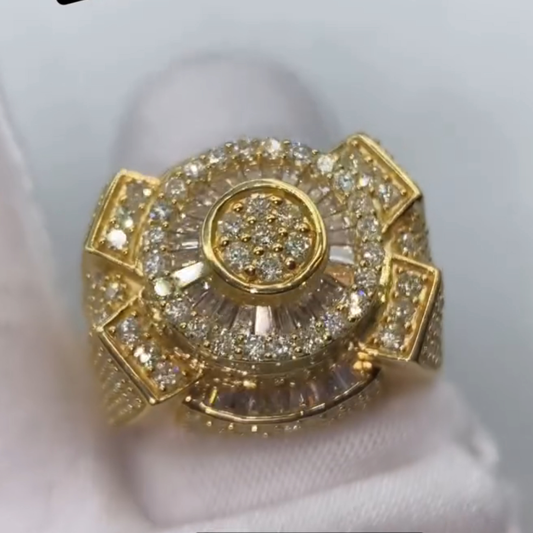 36ctw Diamond Inlaid Luxury Sterling Silver Plated Yellow Gold Handmade Ring