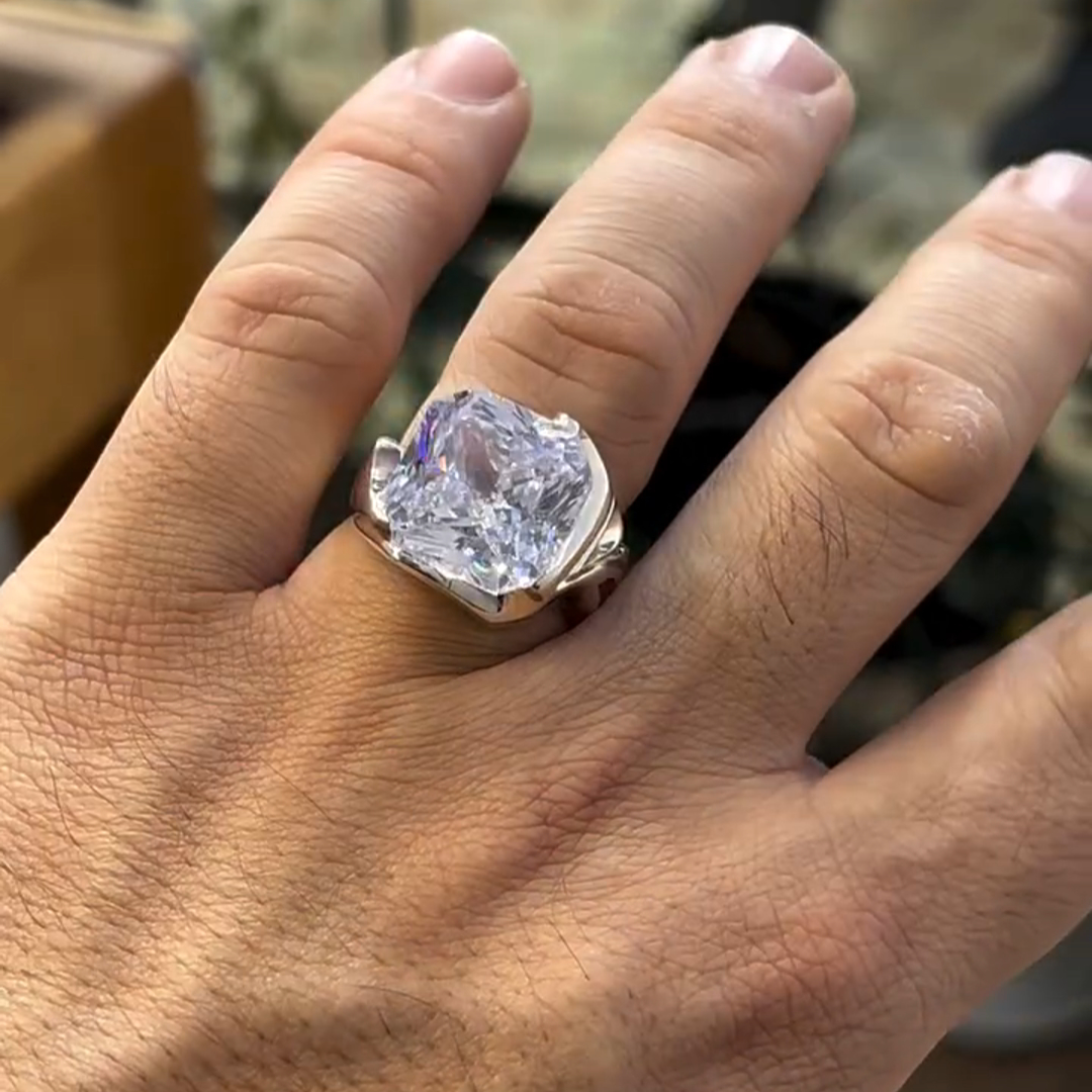 6ct Cushion Cut Zircon Classic Luxury Sterling Silver Handmade Ring