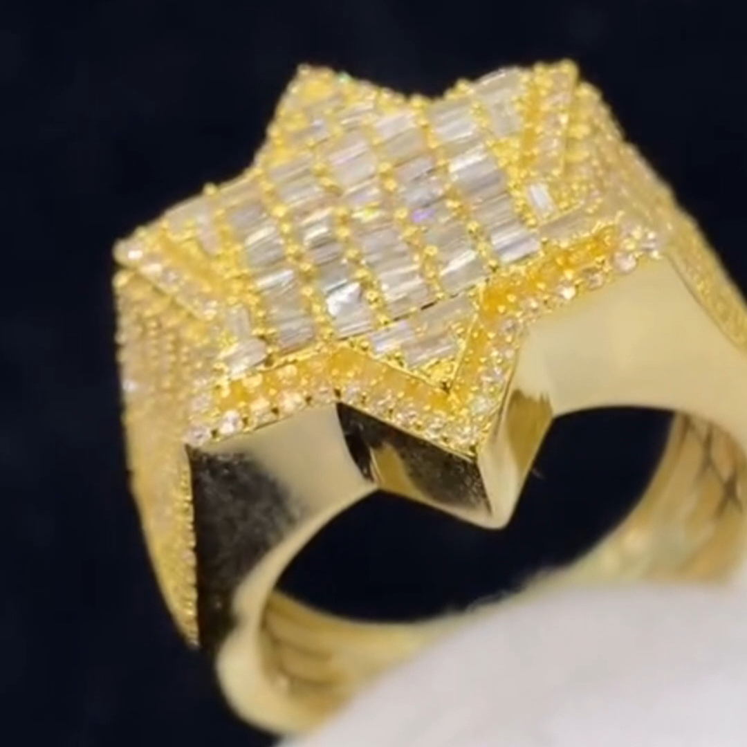 26ctw Cushion Cut Diamond Luxury Six-pointed Star Shape Sterling Silver Plated Gold Handmade Ring