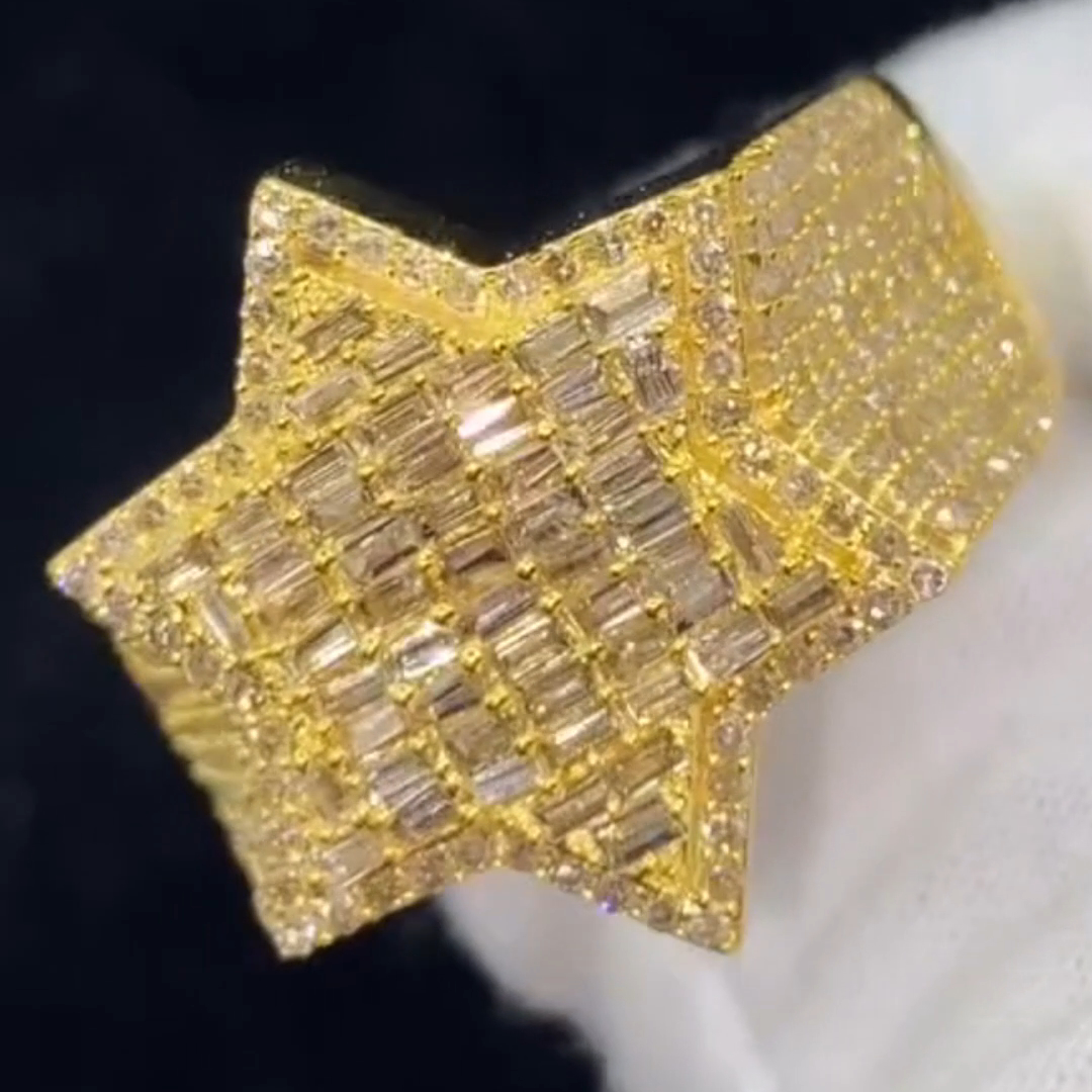 26ctw Cushion Cut Diamond Luxury Six-pointed Star Shape Sterling Silver Plated Gold Handmade Ring