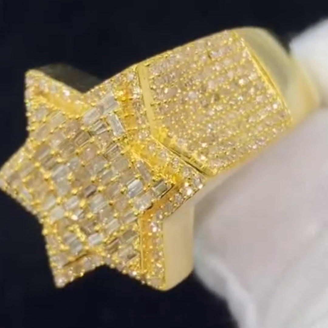 26ctw Cushion Cut Diamond Luxury Six-pointed Star Shape Sterling Silver Plated Gold Handmade Ring