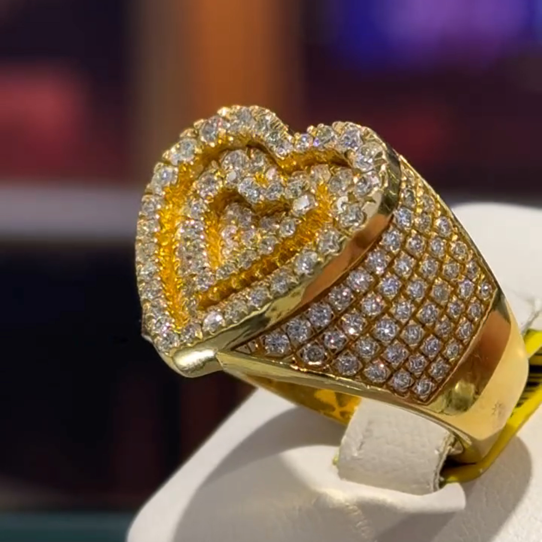 36ct Round Cut Diamond Luxury Heart Shaped Sterling Silver Plated Yellow Gold Handmade Ring