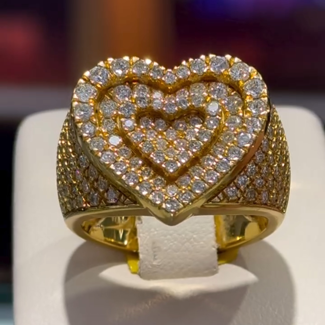 36ct Round Cut Diamond Luxury Heart Shaped Sterling Silver Plated Yellow Gold Handmade Ring