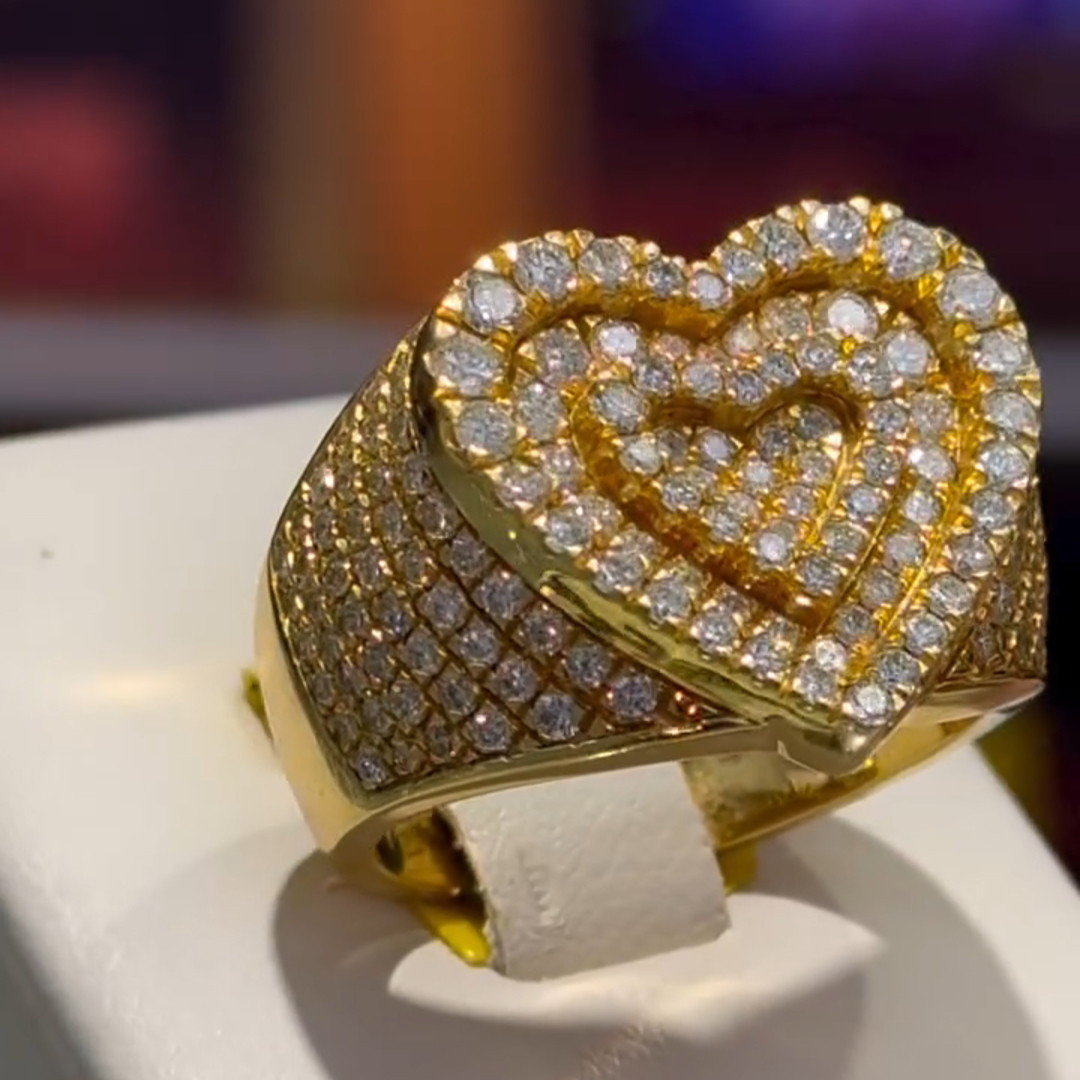 36ct Round Cut Diamond Luxury Heart Shaped Sterling Silver Plated Yellow Gold Handmade Ring