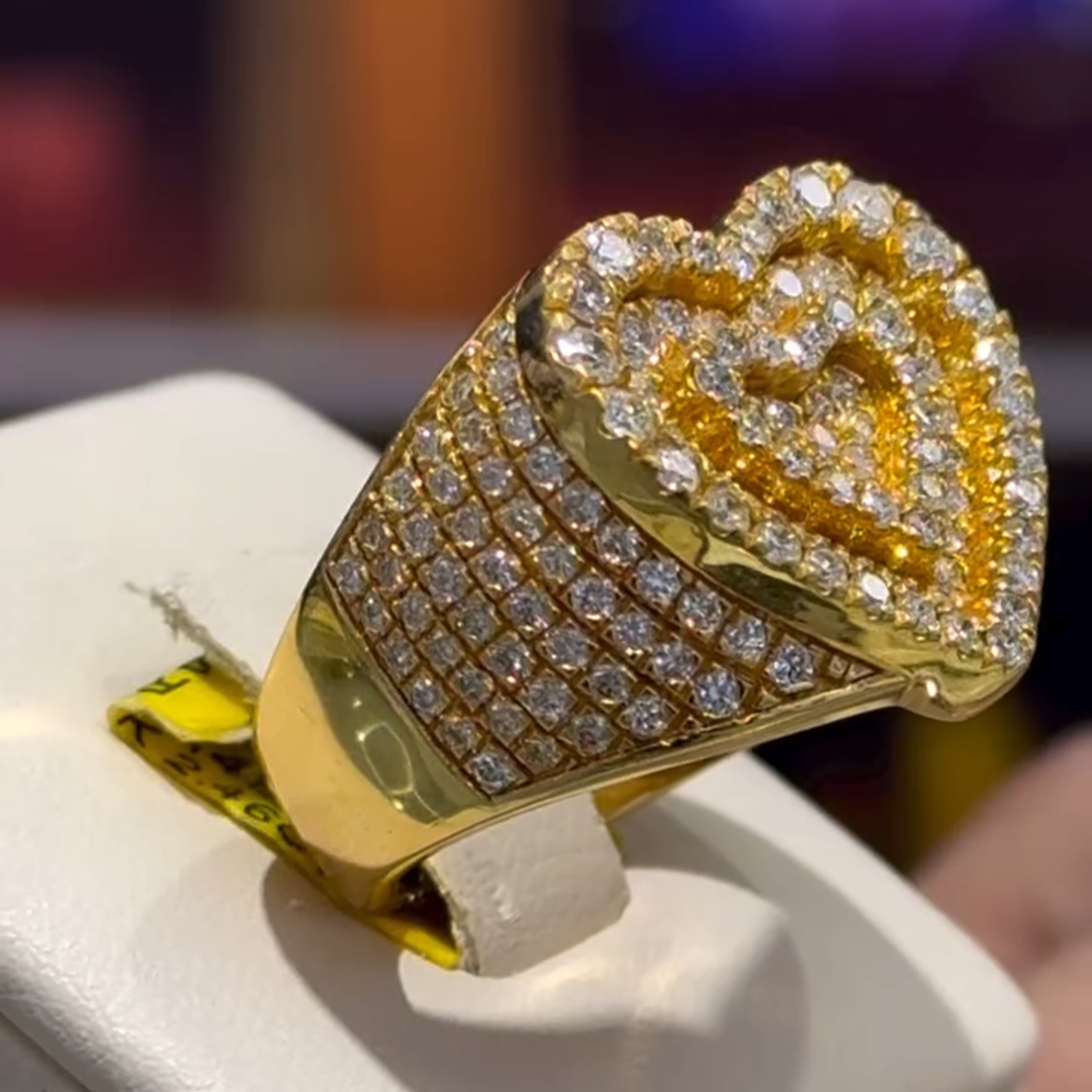 36ct Round Cut Diamond Luxury Heart Shaped Sterling Silver Plated Yellow Gold Handmade Ring