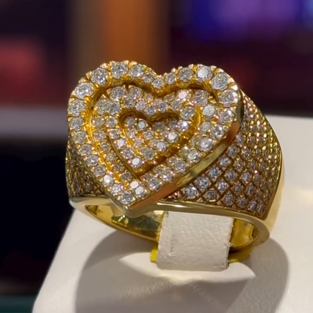 36ct Round Cut Diamond Luxury Heart Shaped Sterling Silver Plated Yellow Gold Handmade Ring