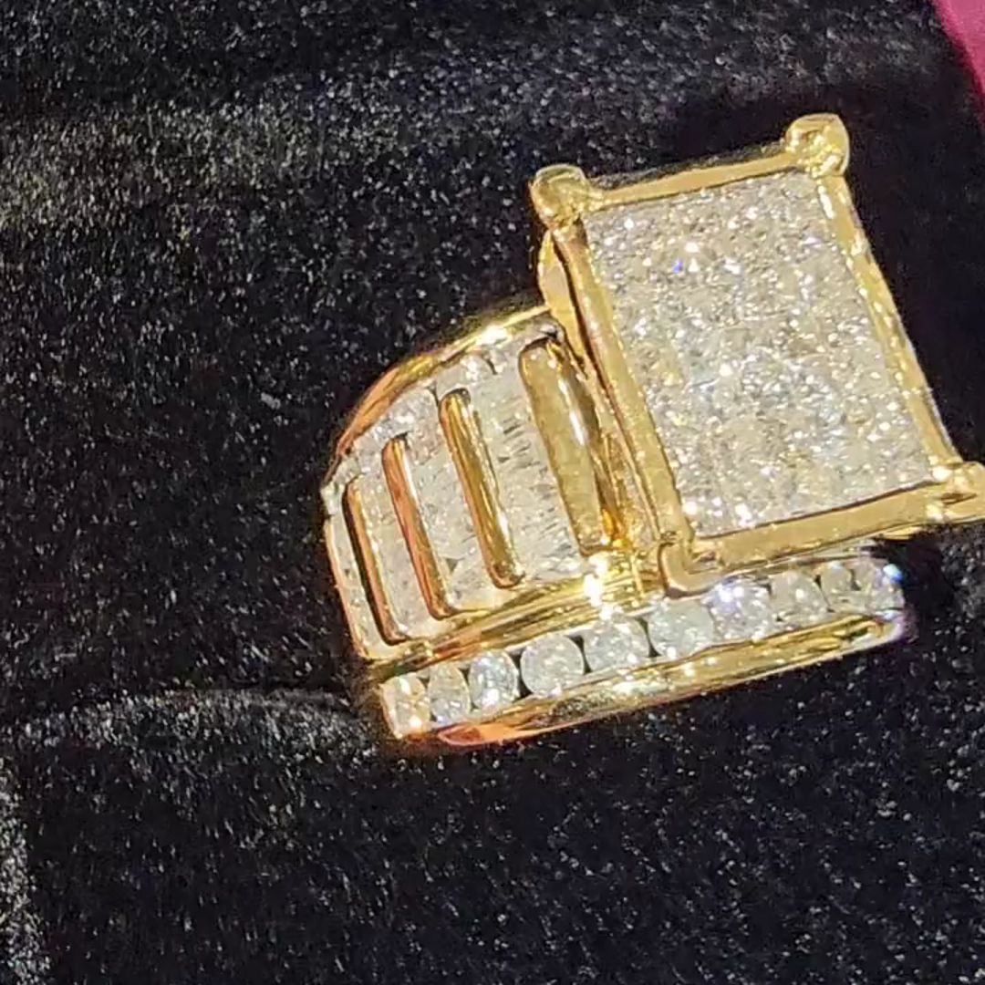 36ct Cushion Cut Diamond Luxury Sterling Silver Plated Gold Handmade Ring