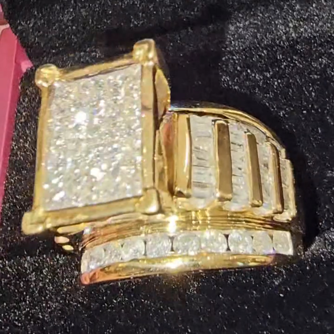 36ct Cushion Cut Diamond Luxury Sterling Silver Plated Gold Handmade Ring