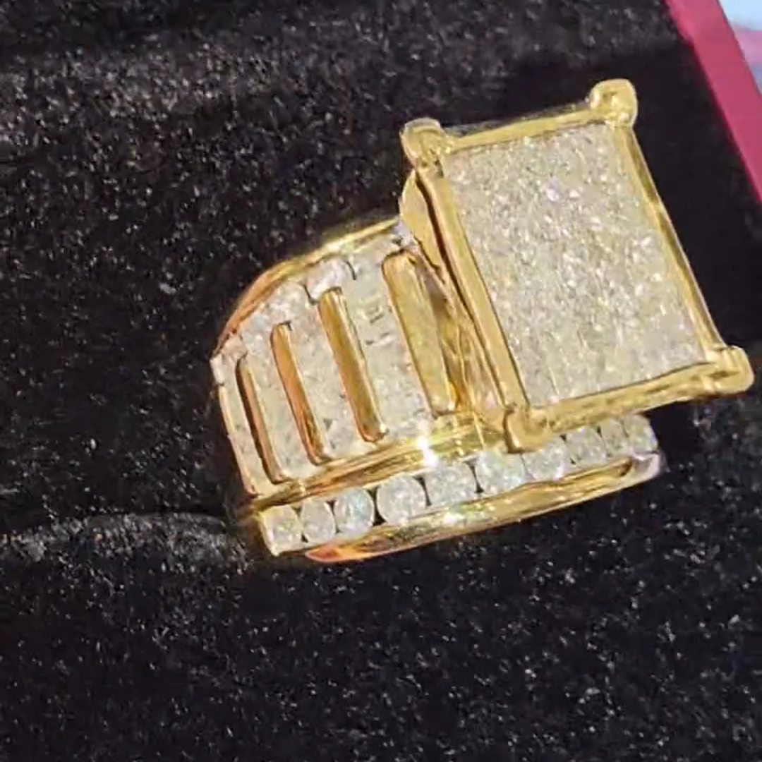 36ct Cushion Cut Diamond Luxury Sterling Silver Plated Gold Handmade Ring