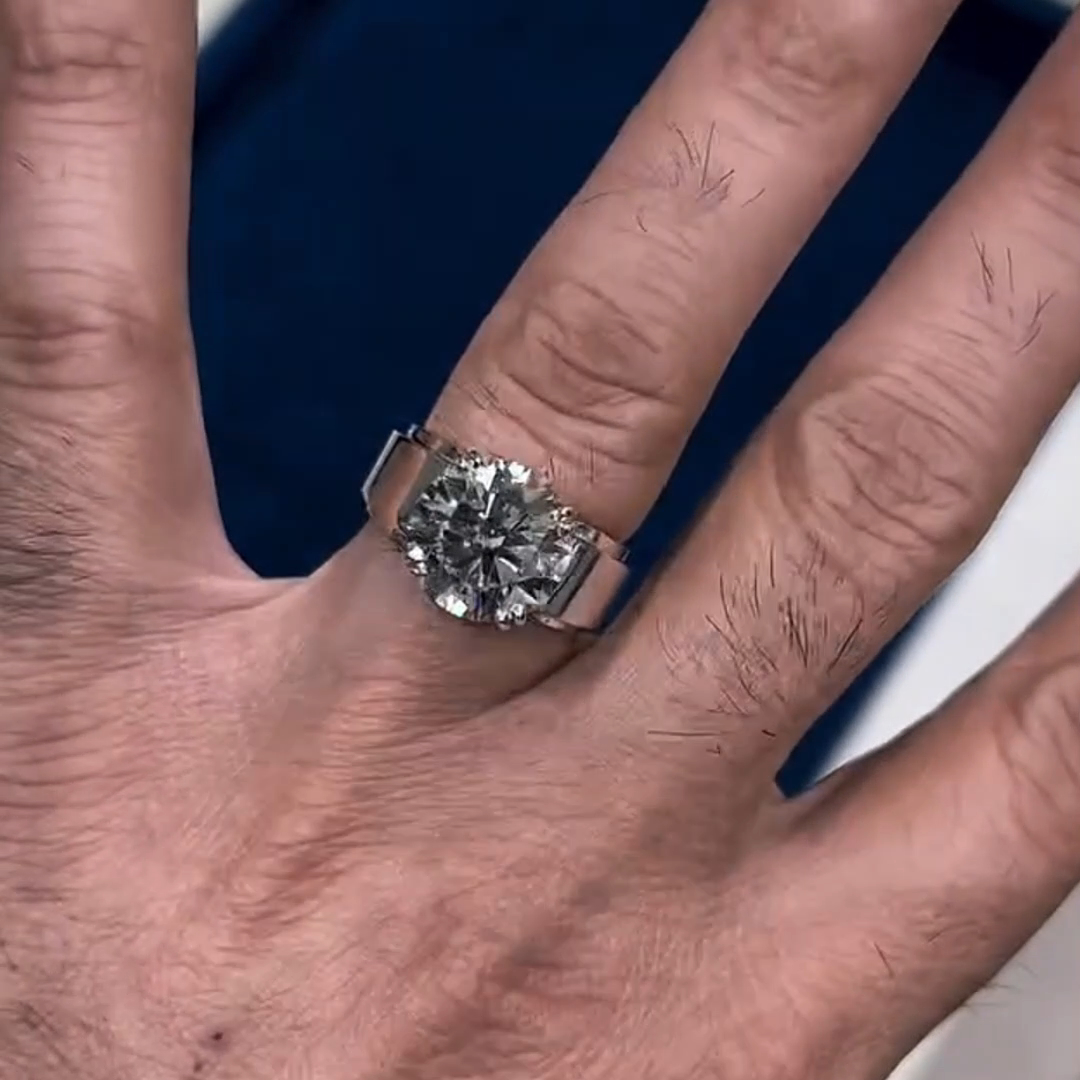 10ct Round Cut Diamond Sterling Silver Handmade Men's Ring