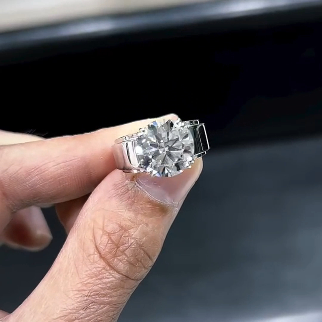 10ct Round Cut Diamond Sterling Silver Handmade Men's Ring