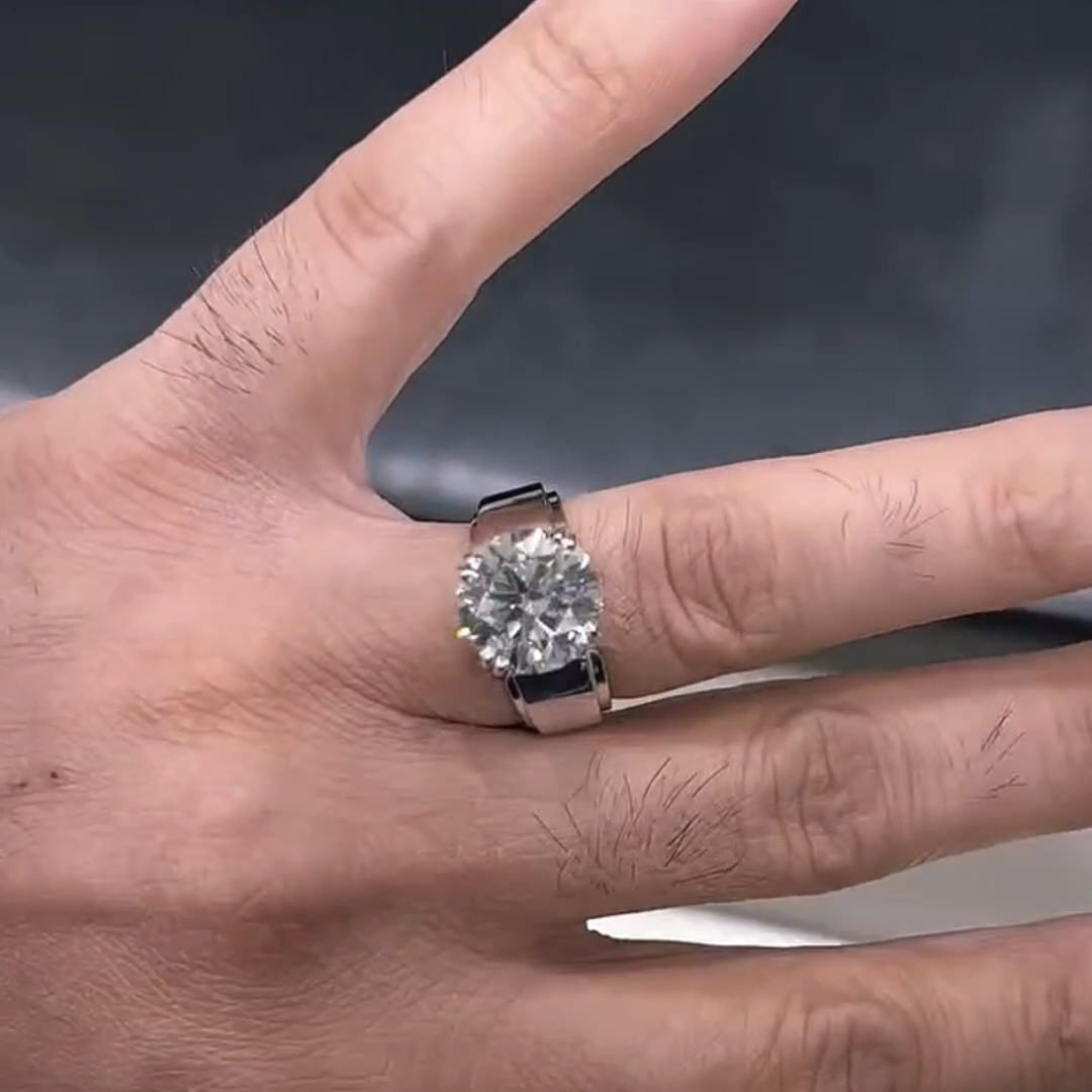 10ct Round Cut Diamond Sterling Silver Handmade Men's Ring