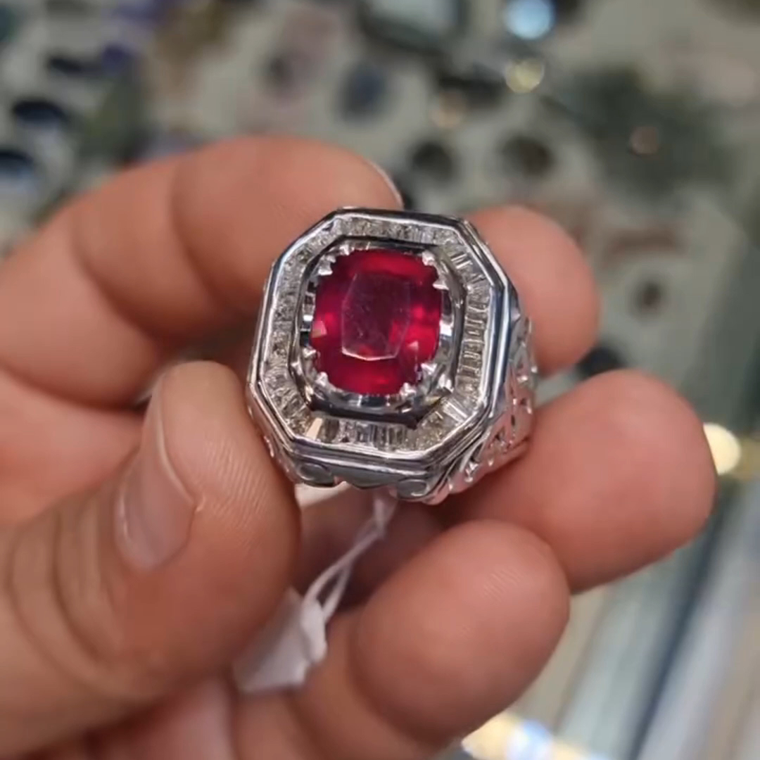 8ct Cushion Cut Ruby ​​sterling Silver Handmade Ring