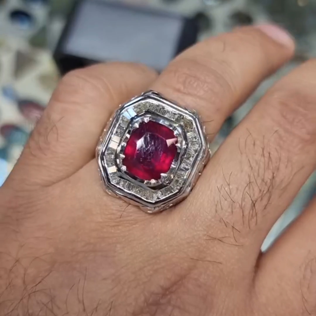 8ct Cushion Cut Ruby ​​sterling Silver Handmade Ring