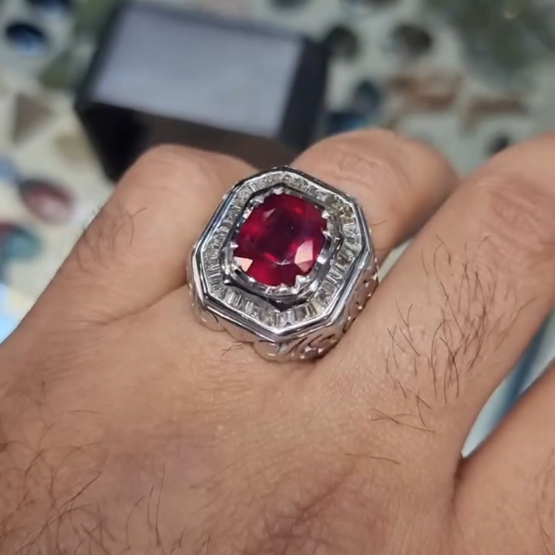 8ct Cushion Cut Ruby ​​sterling Silver Handmade Ring