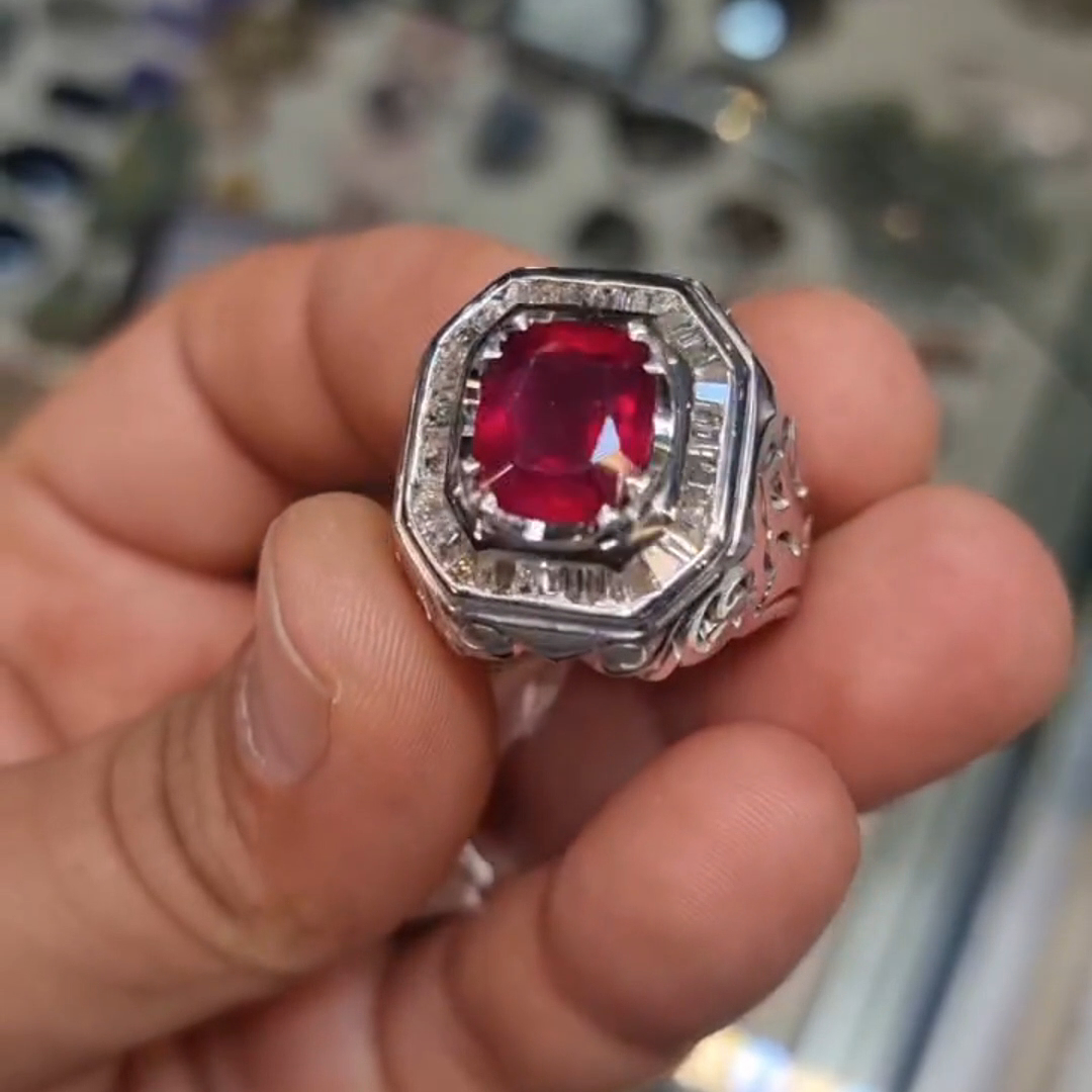 8ct Cushion Cut Ruby ​​sterling Silver Handmade Ring