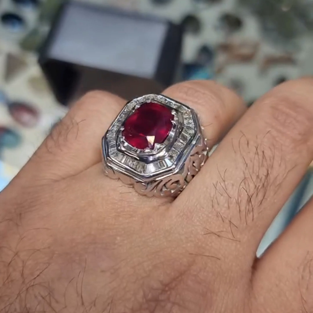 8ct Cushion Cut Ruby ​​sterling Silver Handmade Ring