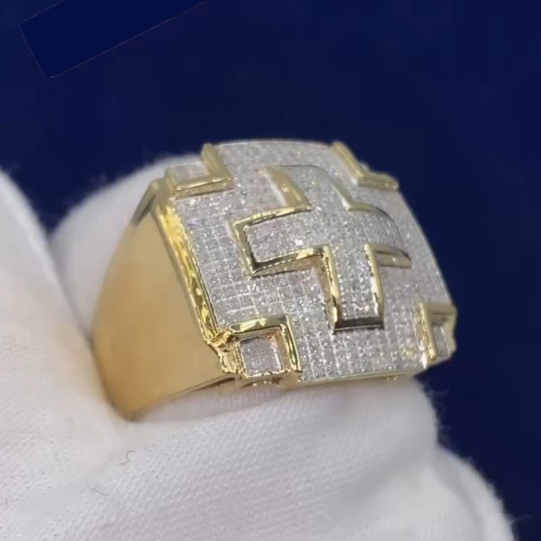 18ct Princess Cut Zircon Luxury Handmade Sterling Silver Plated Yellow Gold Ring