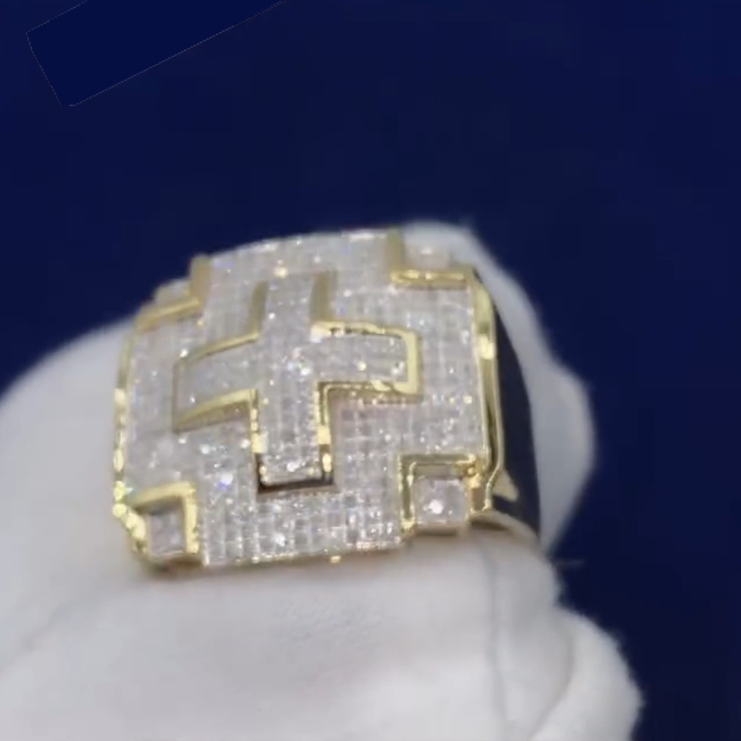 18ct Princess Cut Zircon Luxury Handmade Sterling Silver Plated Yellow Gold Ring