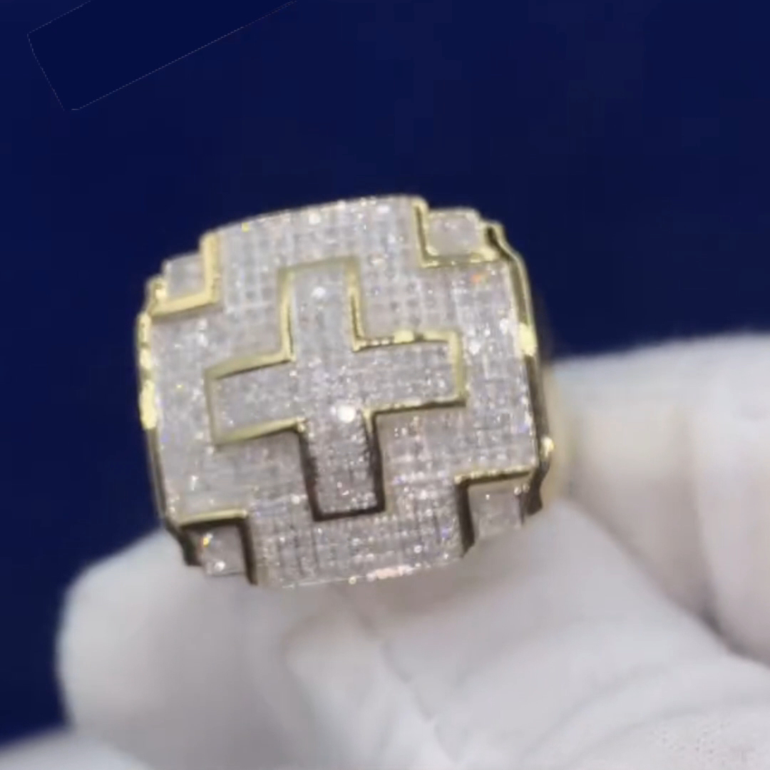 18ct Princess Cut Zircon Luxury Handmade Sterling Silver Plated Yellow Gold Ring