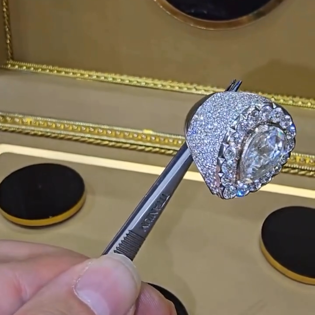 8ct Pear-cut Diamond Sterling Silver Plated Yellow Gold Handmade Ring