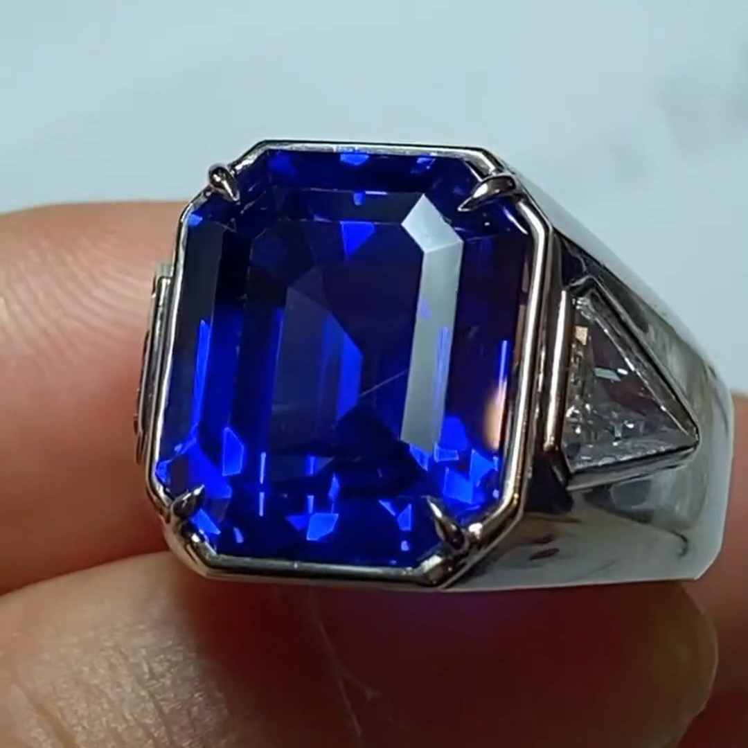 10ct Cushion Cut Sapphire Handmade Sterling Silver Ring