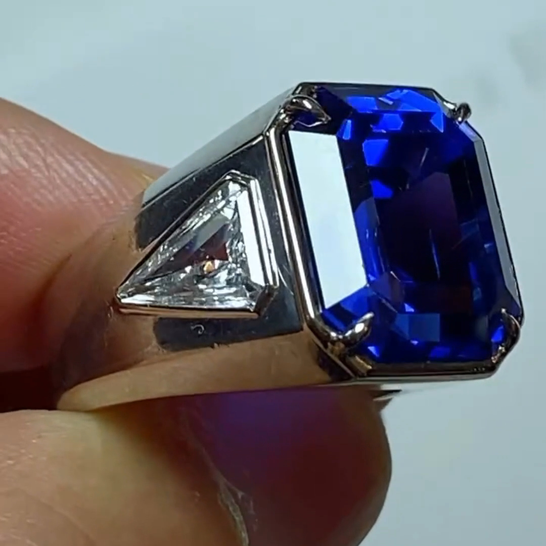 10ct Cushion Cut Sapphire Handmade Sterling Silver Ring