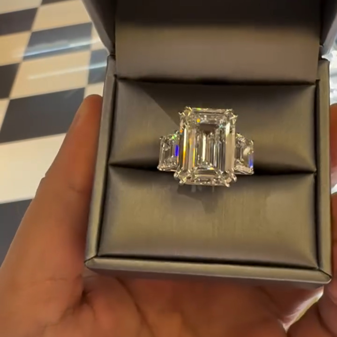 8ct Emerald Cut Diamond Handmade Sterling Silver Ring