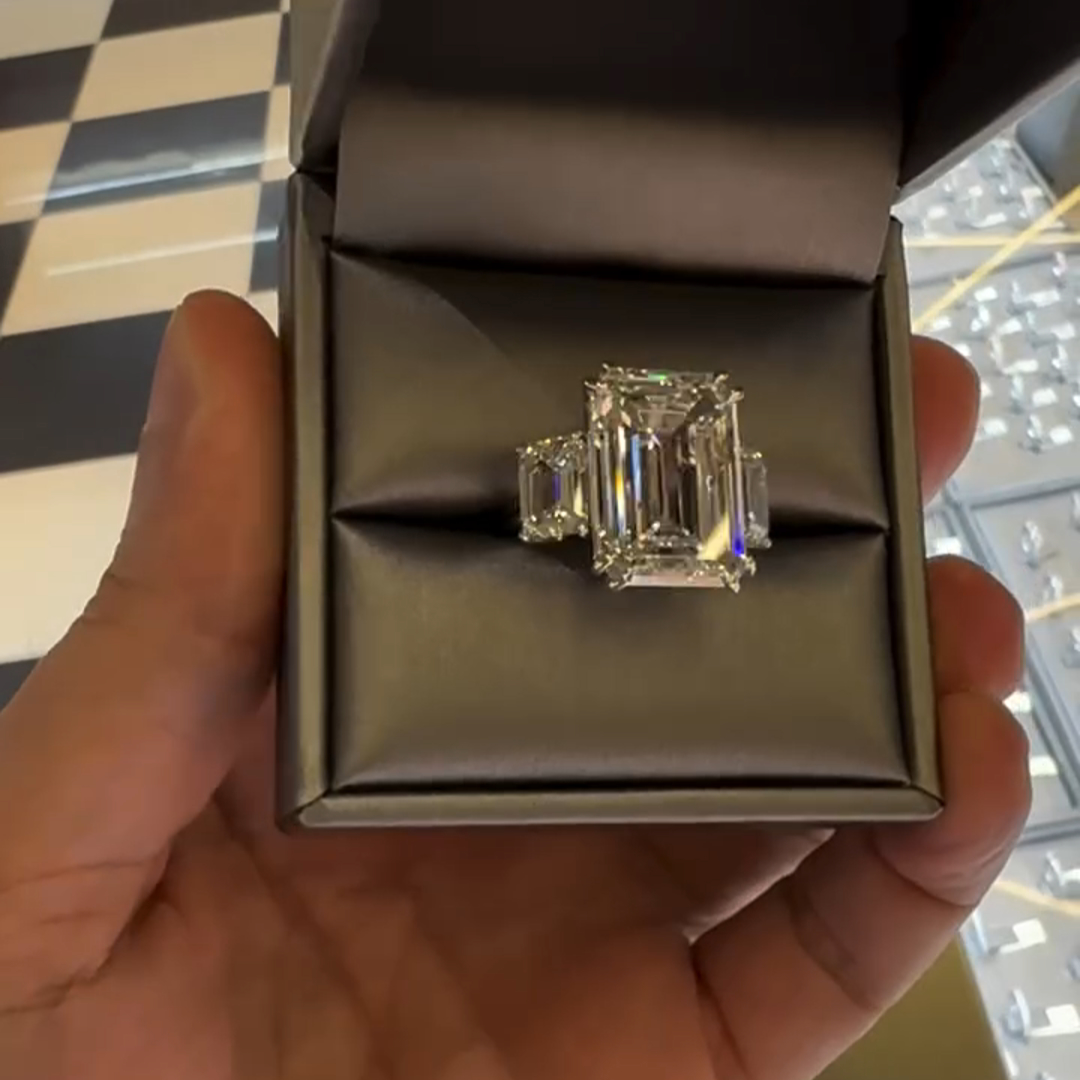 8ct Emerald Cut Diamond Handmade Sterling Silver Ring