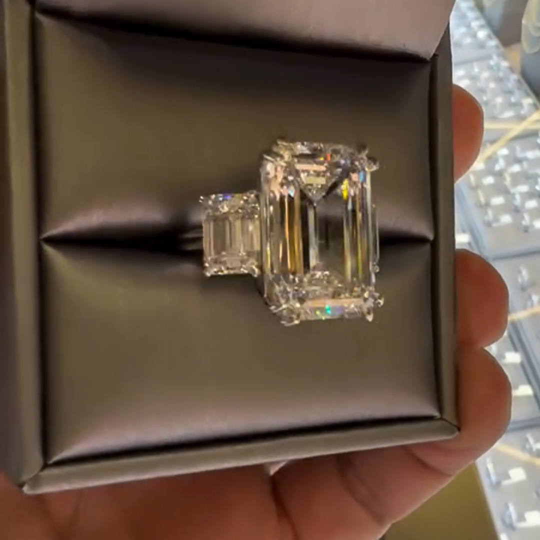 8ct Emerald Cut Diamond Handmade Sterling Silver Ring