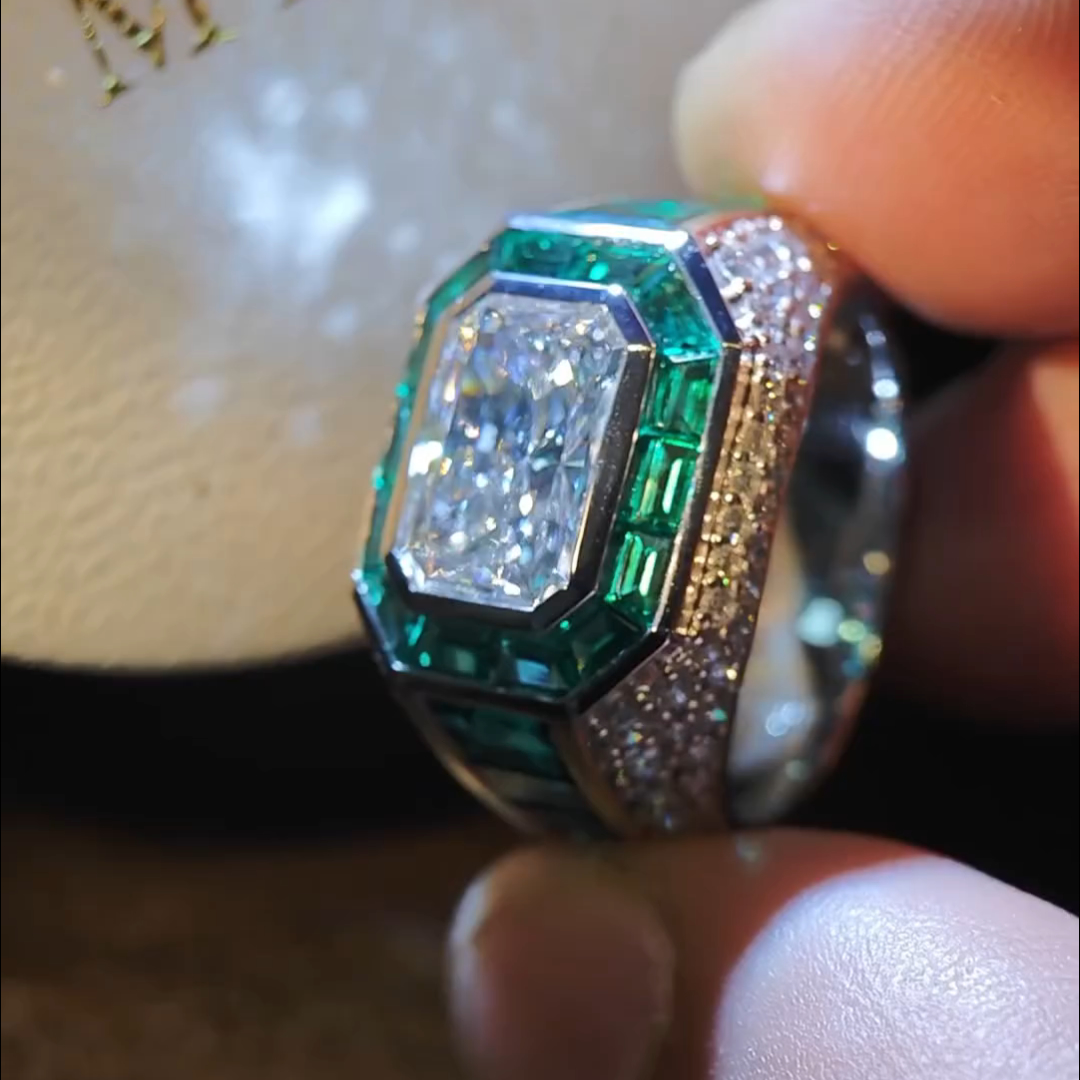 6ct Princess Cut Zircon And Emerald Handmade Sterling Silver Ring