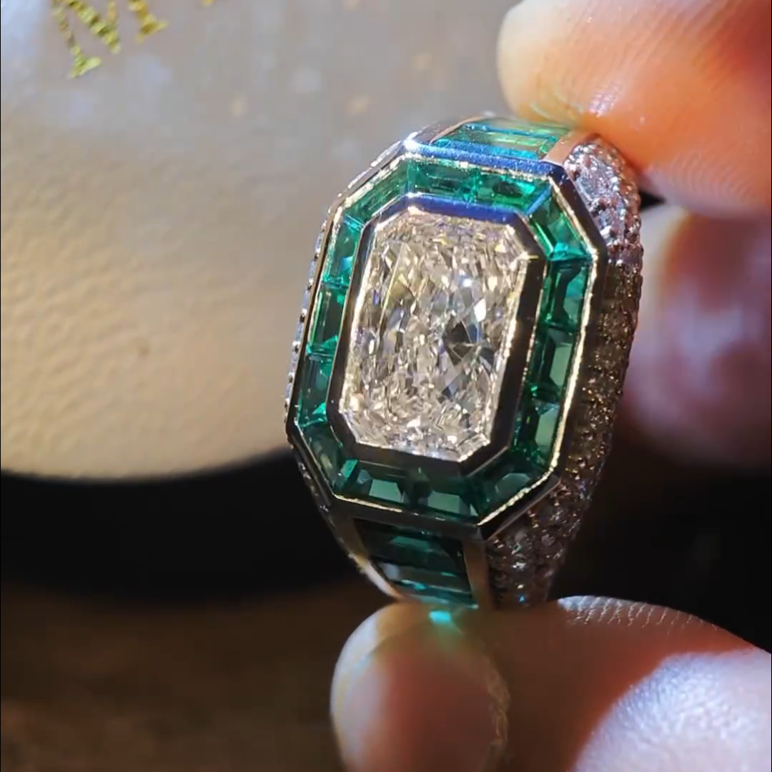 6ct Princess Cut Zircon And Emerald Handmade Sterling Silver Ring