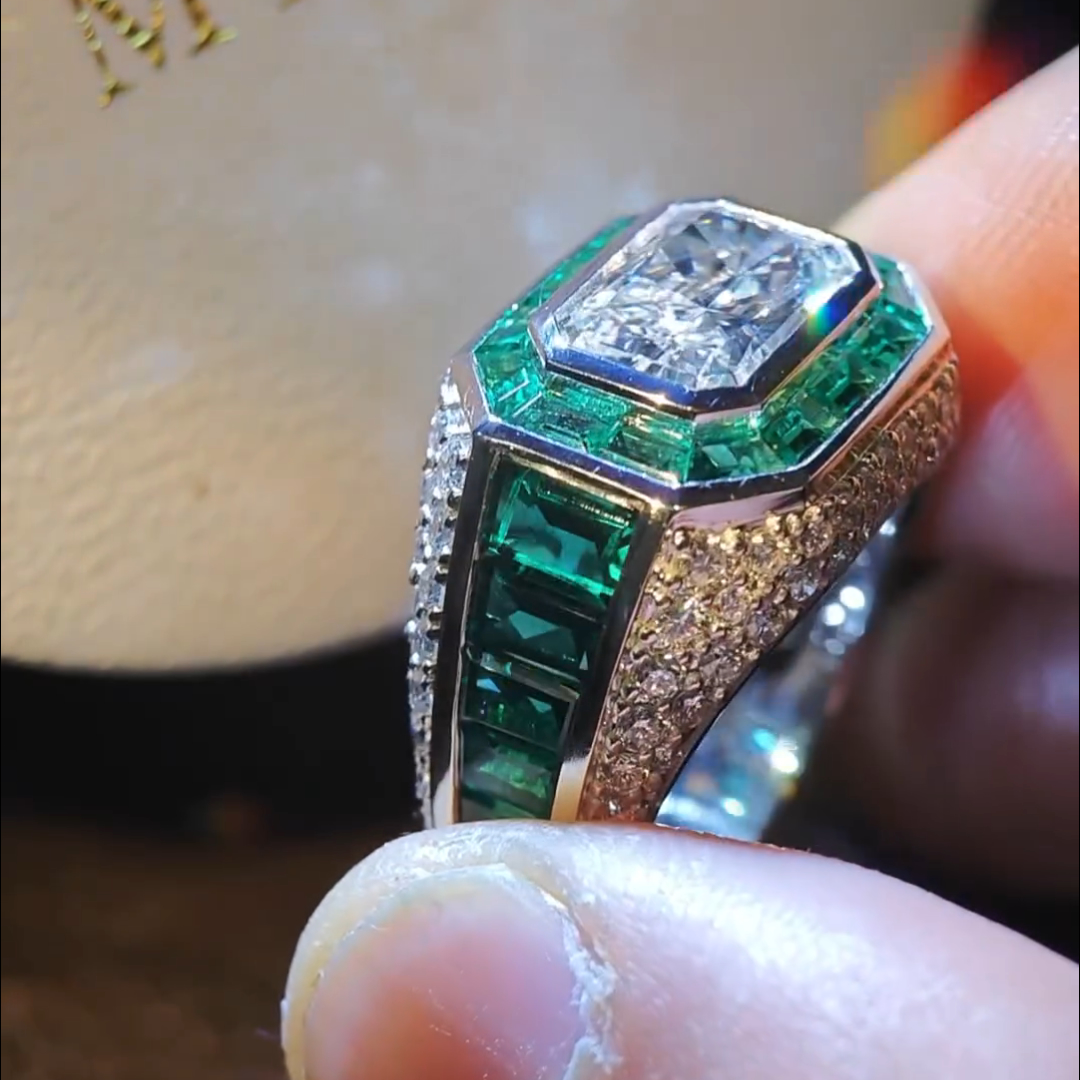 6ct Princess Cut Zircon And Emerald Handmade Sterling Silver Ring