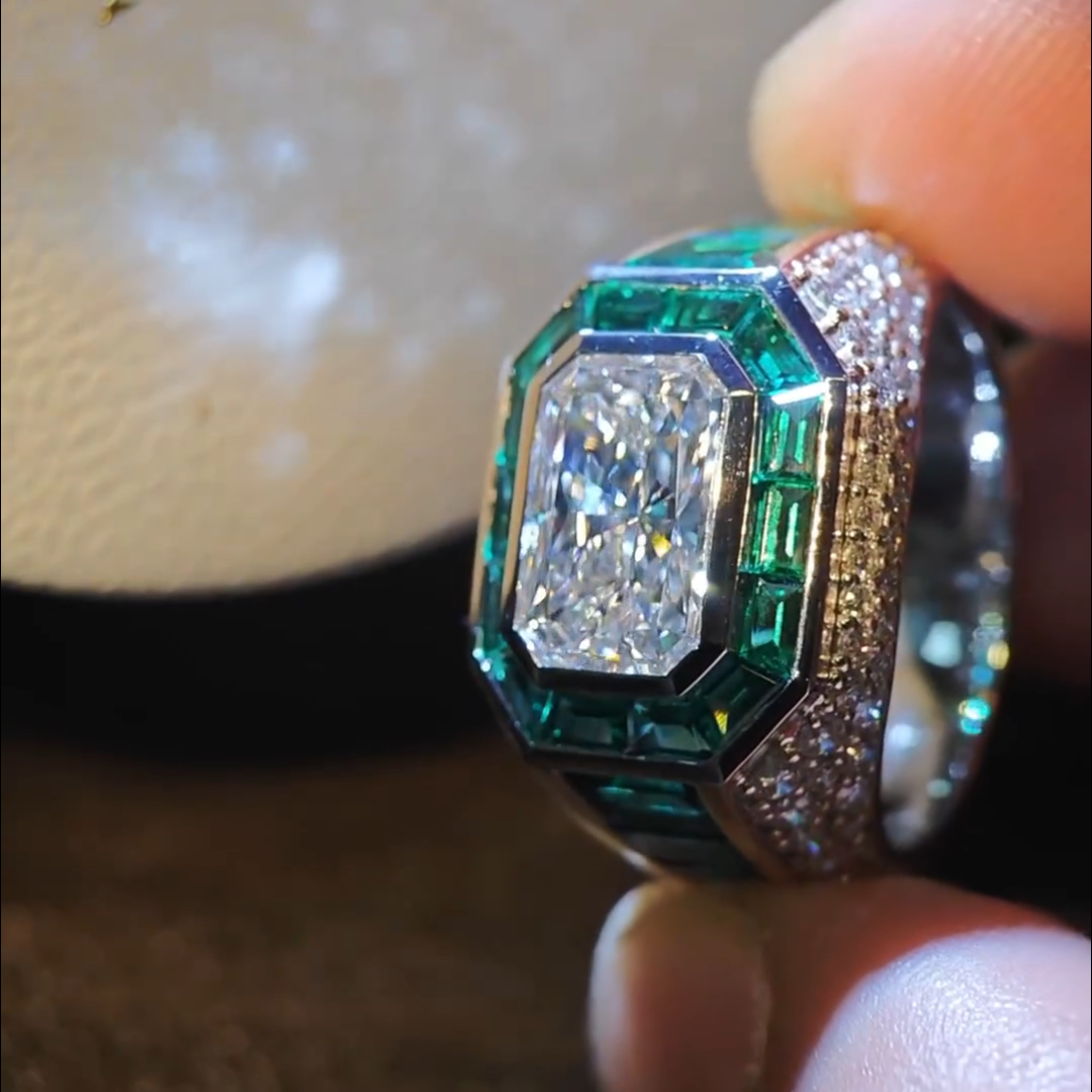 6ct Princess Cut Zircon And Emerald Handmade Sterling Silver Ring