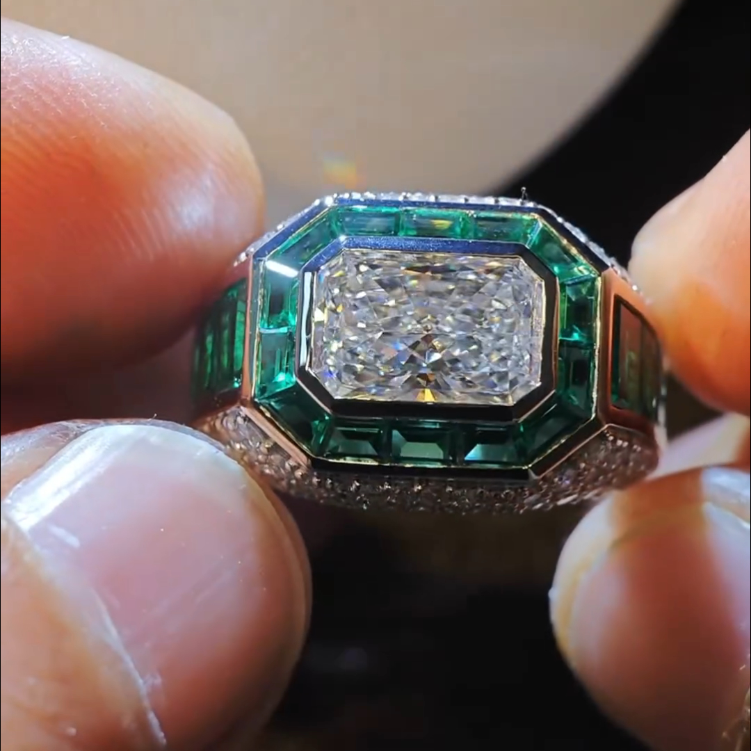 6ct Princess Cut Zircon And Emerald Handmade Sterling Silver Ring