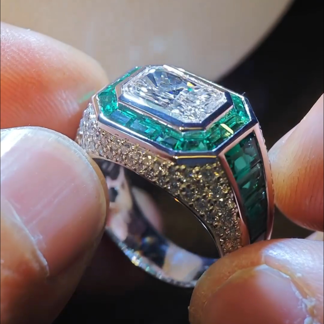 6ct Princess Cut Zircon And Emerald Handmade Sterling Silver Ring