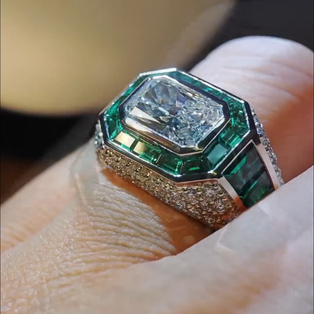 6ct Princess Cut Zircon And Emerald Handmade Sterling Silver Ring