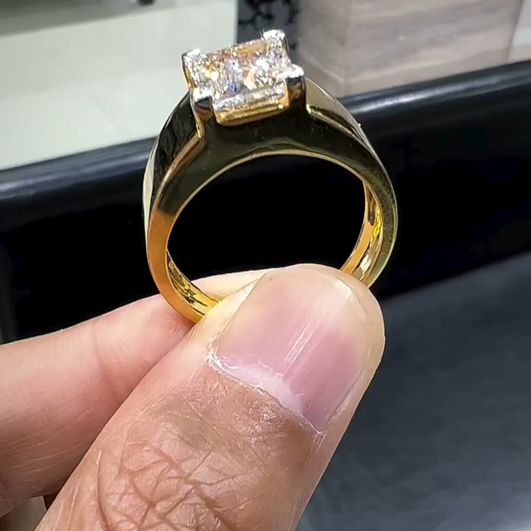4.5ct Princess Cut Diamond Handmade Sterling Silver Plated Yellow Gold Ring