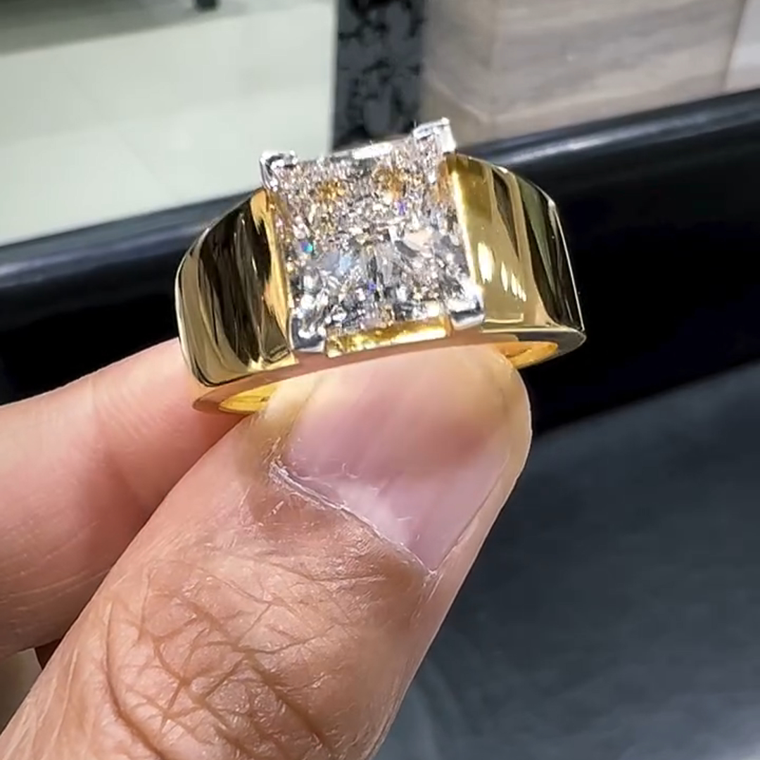 4.5ct Princess Cut Diamond Handmade Sterling Silver Plated Yellow Gold Ring