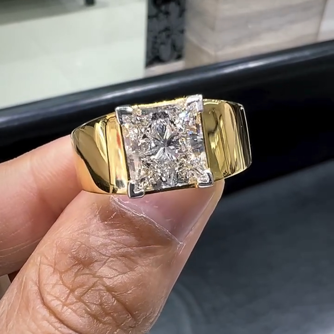 4.5ct Princess Cut Diamond Handmade Sterling Silver Plated Yellow Gold Ring