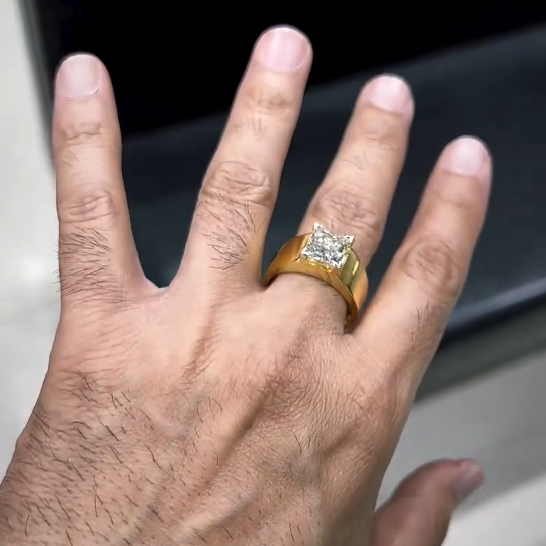 4.5ct Princess Cut Diamond Handmade Sterling Silver Plated Yellow Gold Ring