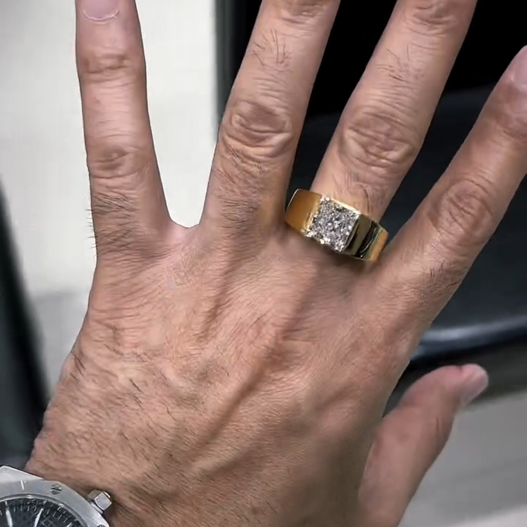 4.5ct Princess Cut Diamond Handmade Sterling Silver Plated Yellow Gold Ring