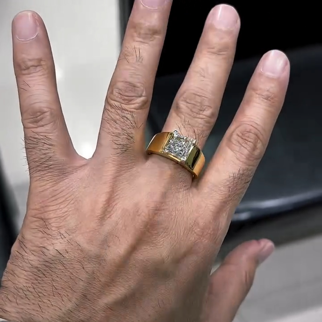 4.5ct Princess Cut Diamond Handmade Sterling Silver Plated Yellow Gold Ring