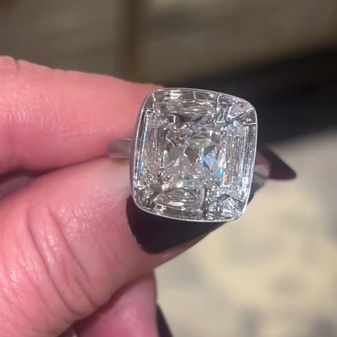 3ct Cushion Cut Zircon Handmade Sterling Silver Ring